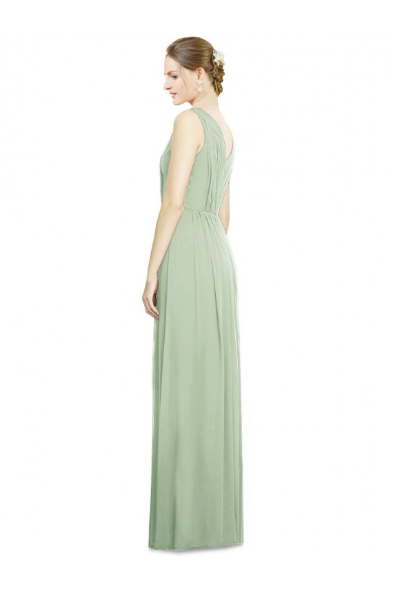 Sleeveless Sage V-Neck V-Back Soft Chiffon A-Line Bridesmaid Dress Brisbane