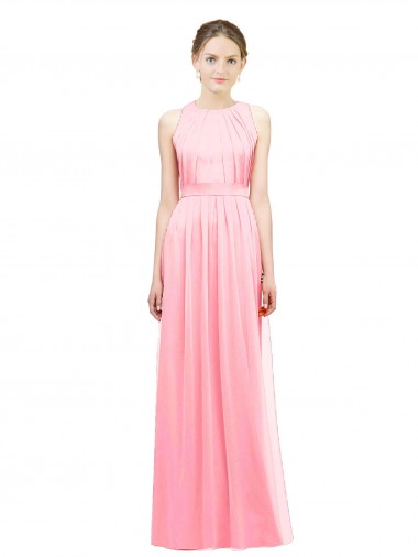 Sleeveless Salmon Halter Neck Soft Chiffon A-Line Bridesmaid Dress Brisbane