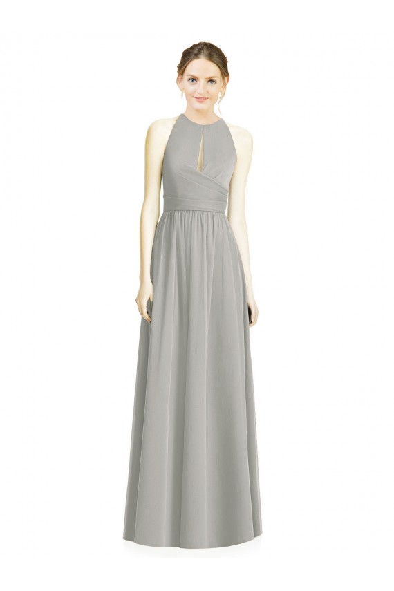Sleeveless Silver Halter Neck Chiffon A-Line Bridesmaid Dress / Evening Dress Brisbane