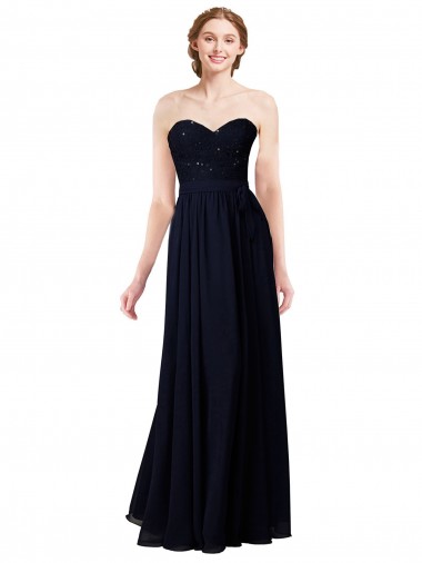 Sleeveless Dark Navy Sweetheart Soft Chiffon A-Line Formal Dress / Bridesmaid Dress Brisbane