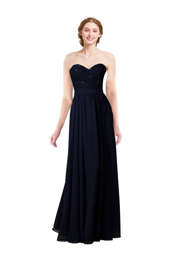 Sleeveless Dark Navy Sweetheart Soft Chiffon A-Line Formal Dress / Bridesmaid Dress Brisbane