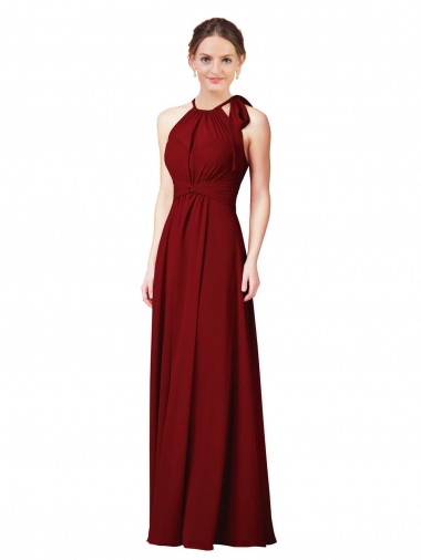 Sleeveless Halter Neck Soft Chiffon Sheath Bridesmaid Dress Brisbane