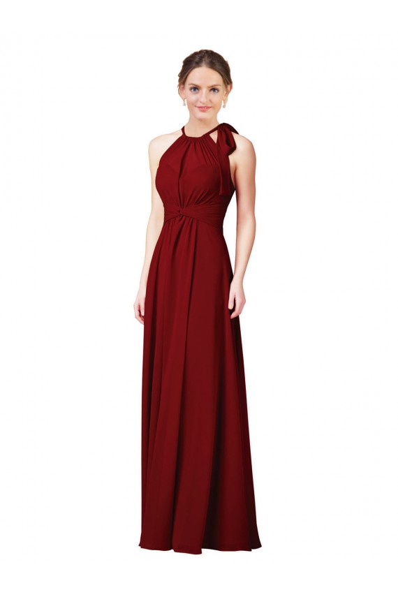 Sleeveless Halter Neck Soft Chiffon Sheath Bridesmaid Dress Brisbane