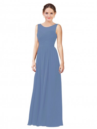 Sleeveless Illusion Neck Soft Chiffon Sheath Bridesmaid Dress Brisbane