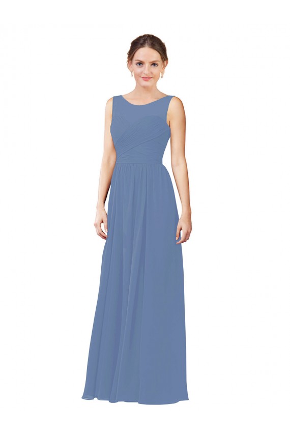 Sleeveless Illusion Neck Soft Chiffon Sheath Bridesmaid Dress Brisbane