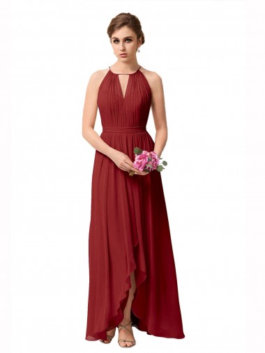 Sleeveless High Neck Soft Chiffon A-Line High Low Bridesmaid Dress Brisbane