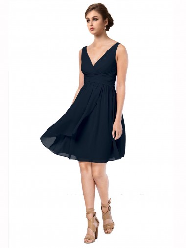 Sleeveless Dark Navy V-Neck Soft Chiffon A-Line Bridesmaid Dress Brisbane