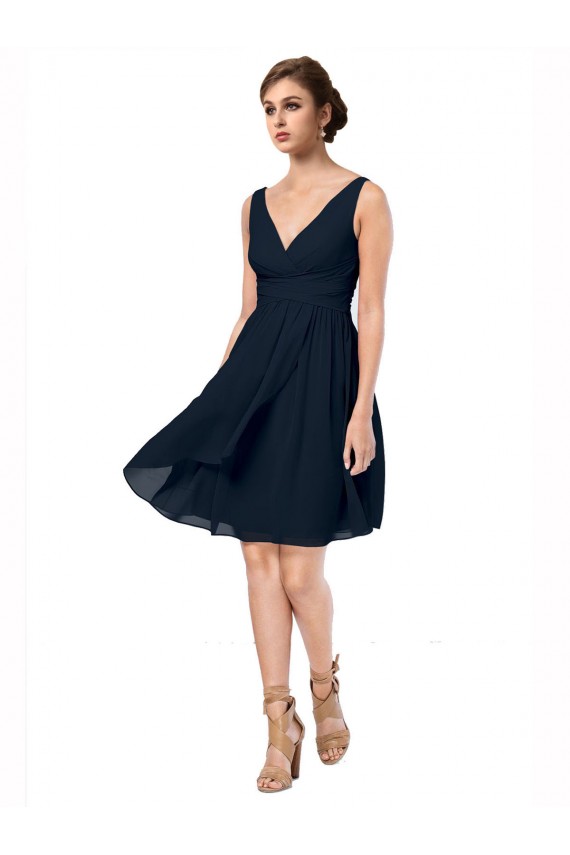 Sleeveless Dark Navy V-Neck Soft Chiffon A-Line Bridesmaid Dress Brisbane