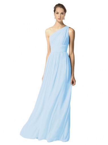 Sleeveless Light Sky Blue One Shoulder Soft Chiffon A-Line Bridesmaid Dress Brisbane