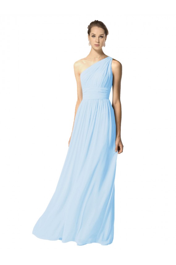 Sleeveless Light Sky Blue One Shoulder Soft Chiffon A-Line Bridesmaid Dress Brisbane