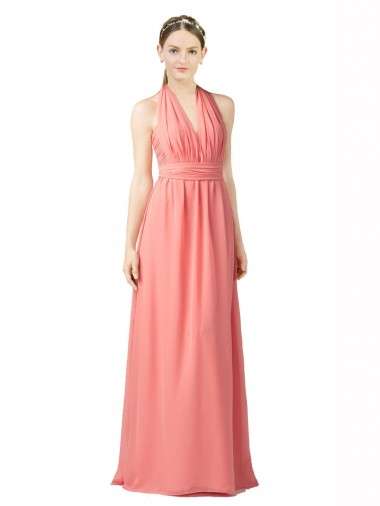 Sleeveless Watermelon Halter Neck Soft Chiffon A-Line Bridesmaid Dress Brisbane