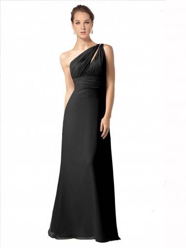 Sleeveless Black One Shoulder Soft Chiffon A-Line Bridesmaid Dress Brisbane