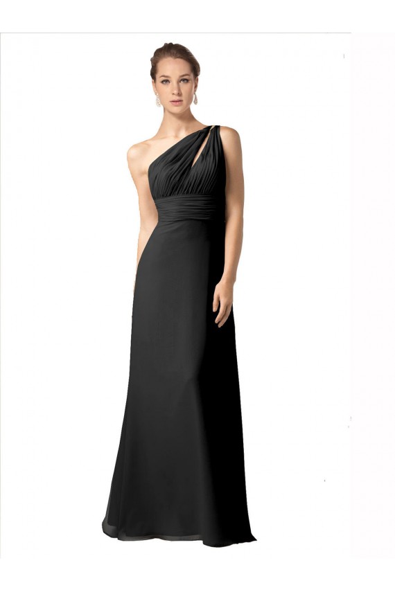 Sleeveless Black One Shoulder Soft Chiffon A-Line Bridesmaid Dress Brisbane