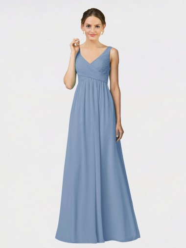 Sleeveless Dusty Blue Spaghetti Straps Soft Chiffon A-Line Bridesmaid Gown Brisbane
