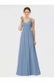Sleeveless Dusty Blue Spaghetti Straps Soft Chiffon A-Line Bridesmaid Gown Brisbane