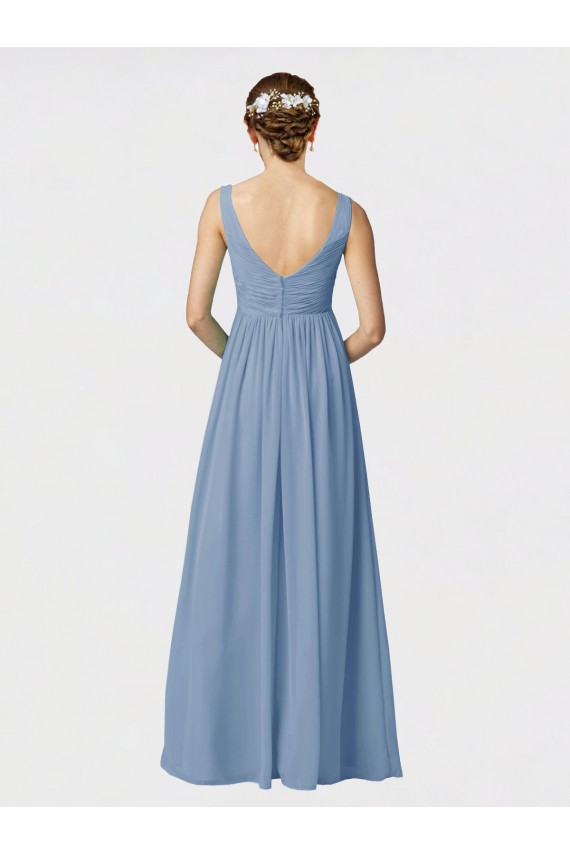 Sleeveless Dusty Blue Spaghetti Straps Soft Chiffon A-Line Bridesmaid Gown Brisbane