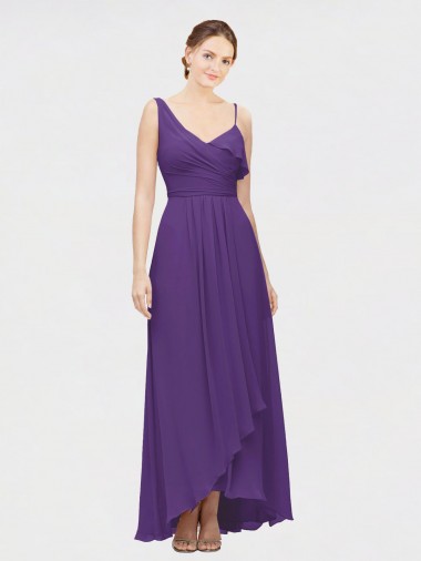 Sleeveless Plum Purple One Shoulder Soft Chiffon A-Line High Low Bridesmaid Dress Brisbane