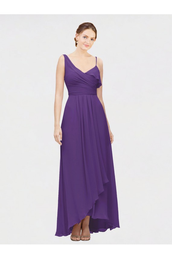 Sleeveless Plum Purple One Shoulder Soft Chiffon A-Line High Low Bridesmaid Dress Brisbane