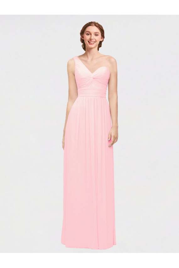 Sleeveless Pink One Shoulder Soft Chiffon A-Line Bridesmaid Dress Brisbane