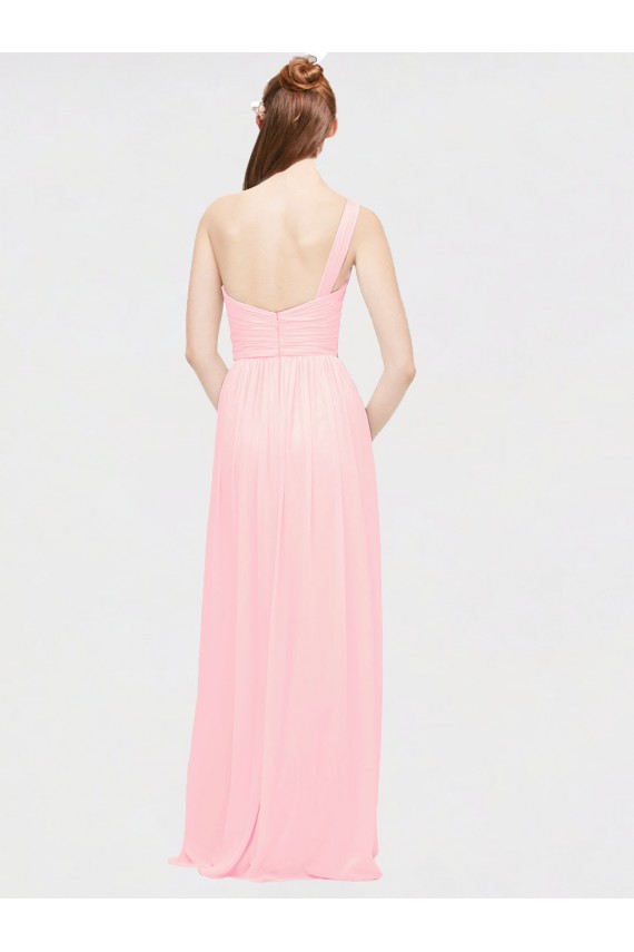Sleeveless Pink One Shoulder Soft Chiffon A-Line Bridesmaid Dress Brisbane