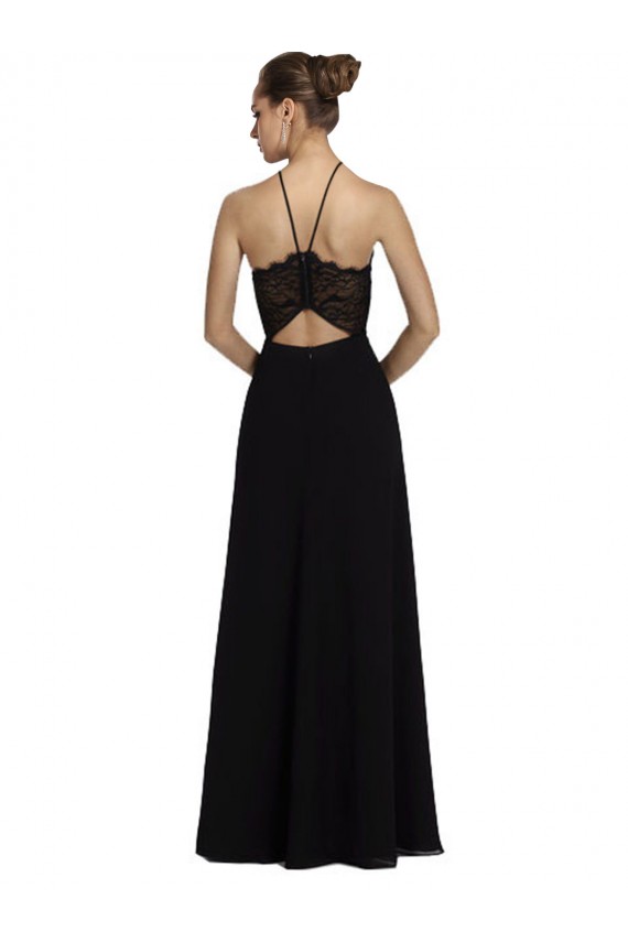 Sleeveless Halter Neck Open Back Soft Chiffon & Lace A-Line Bridesmaid Gown Brisbane