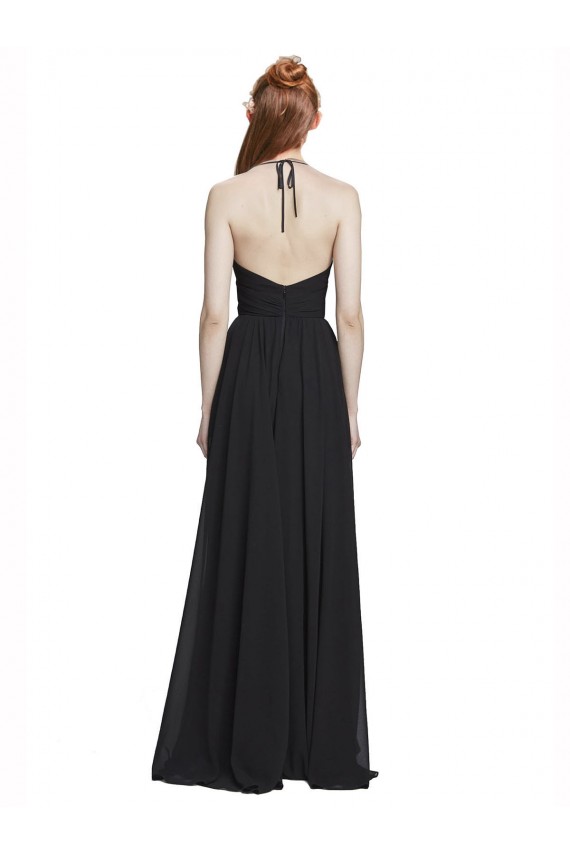 Sleeveless Dark Navy Halter Neck Chiffon A-Line Formal Dress / Bridesmaid Dress Brisbane