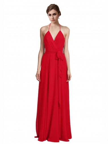 Sleeveless Red Spaghetti Straps Chiffon A-Line Bridesmaid Dress Brisbane