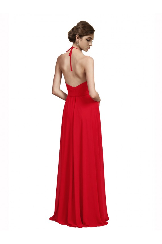 Sleeveless Red Spaghetti Straps Chiffon A-Line Bridesmaid Dress Brisbane