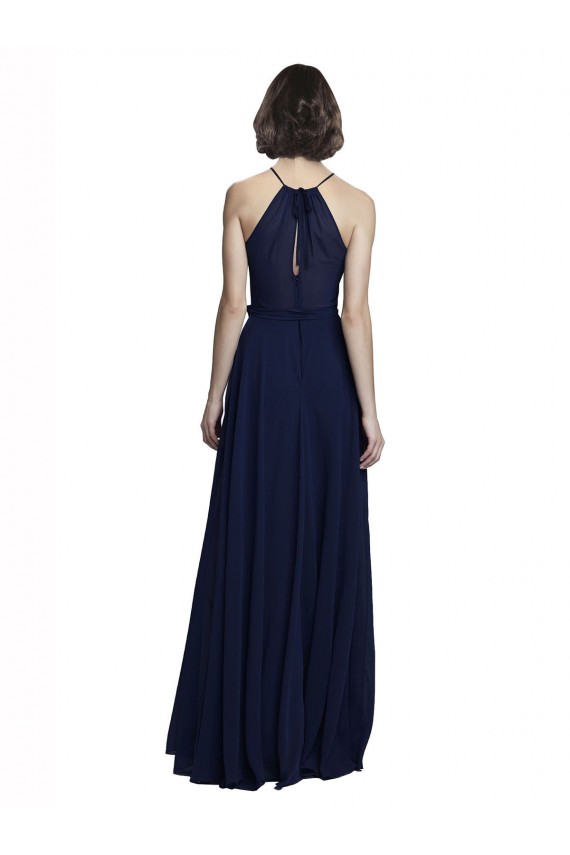 Sleeveless Dark Navy Halter Neck Chiffon A-Line Evening Gowns / Bridesmaid Dresses Brisbane