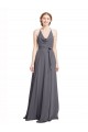 Sleeveless Slate Grey Spaghetti Straps Soft Chiffon A-Line Bridesmaid Dress Brisbane