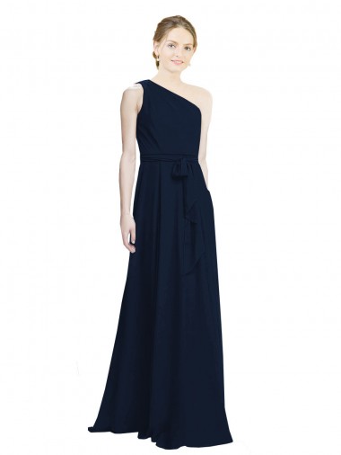 Sleeveless Dark Navy One Shoulder Chiffon A-Line Bridesmaid Dress / Evening Dress Brisbane