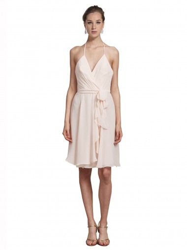 Sleeveless Cream Pink Halter Neck Soft Chiffon A-Line Bridesmaid Dress Brisbane