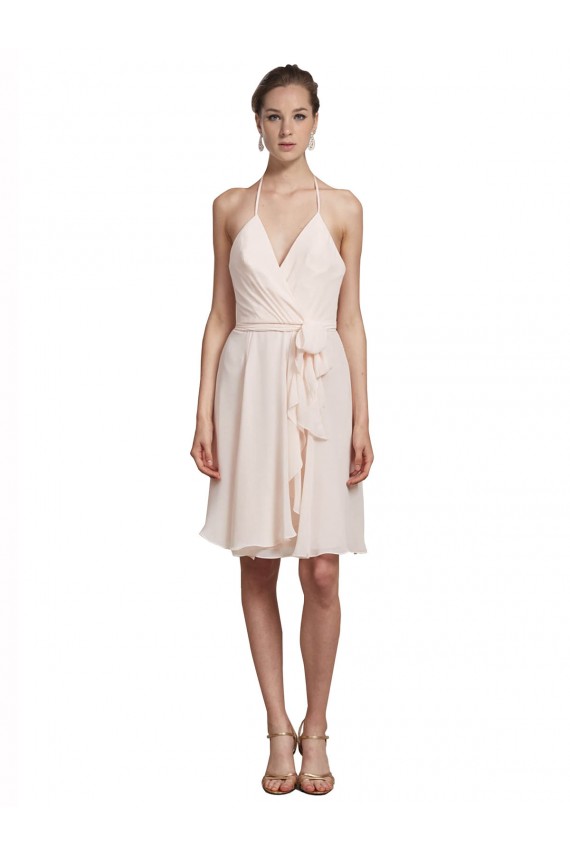 Sleeveless Cream Pink Halter Neck Soft Chiffon A-Line Bridesmaid Dress Brisbane