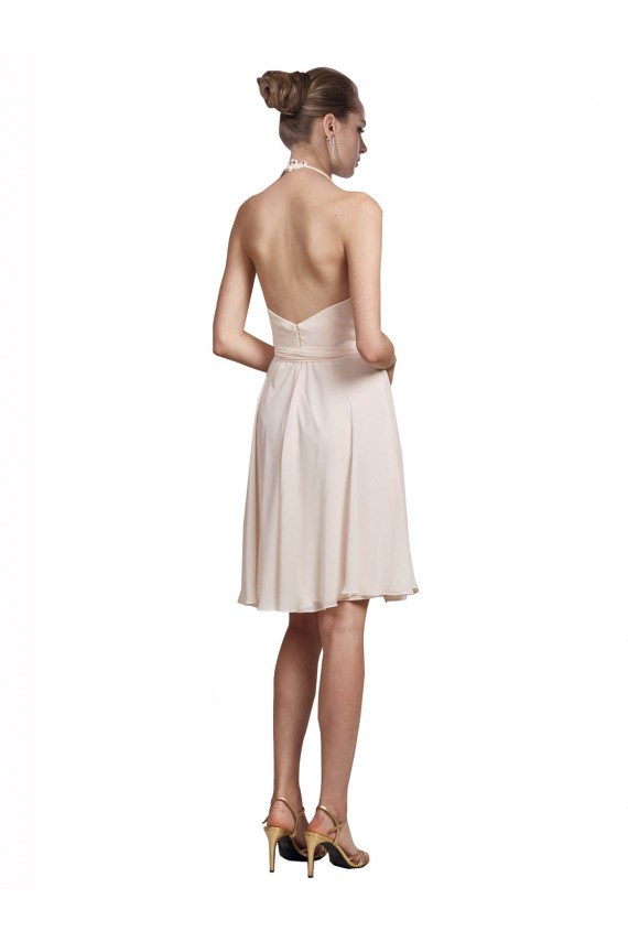 Sleeveless Cream Pink Halter Neck Soft Chiffon A-Line Bridesmaid Dress Brisbane