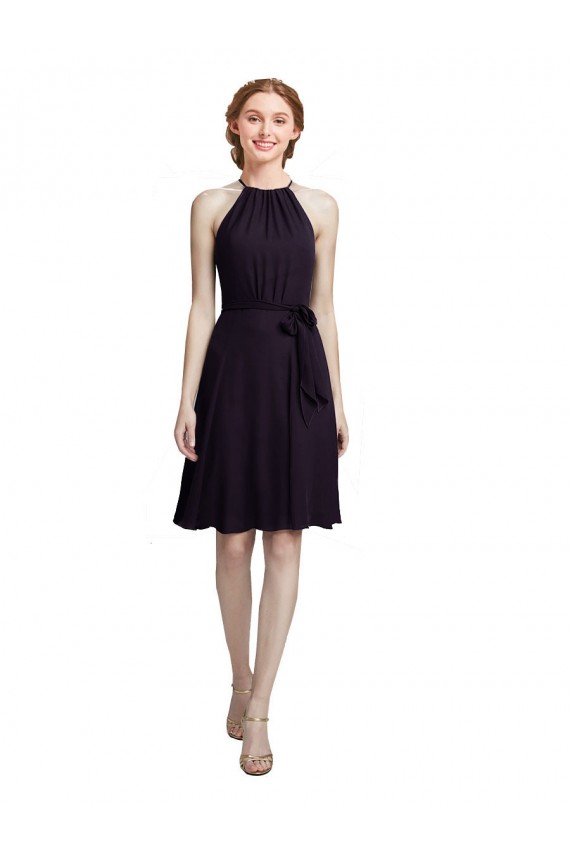 Sleeveless Grape Halter Neck Soft Chiffon A-Line Bridesmaid Dress Brisbane