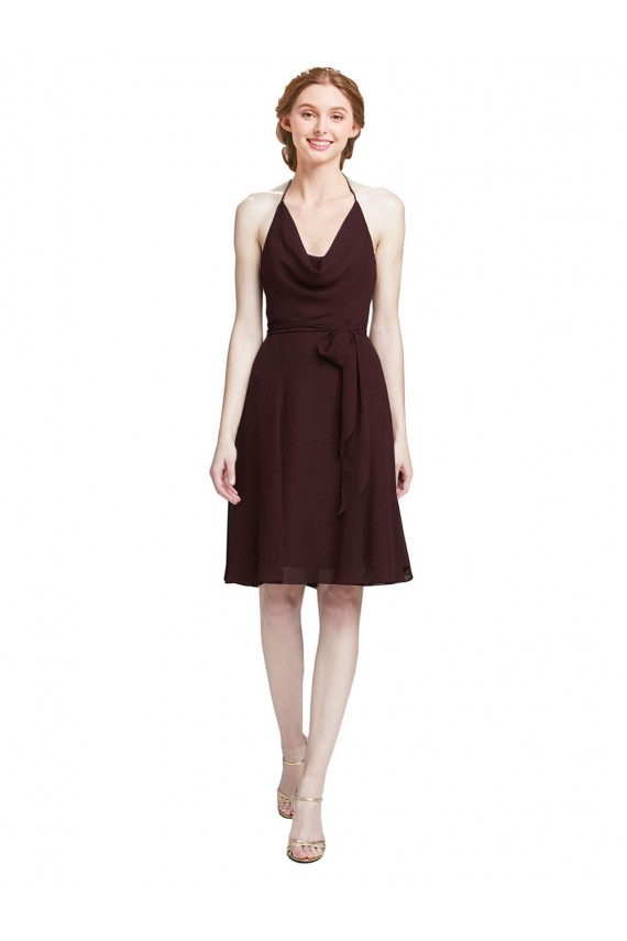 Sleeveless Burgundy Gold Spaghetti Straps Soft Chiffon A-Line Bridesmaid Dress Brisbane