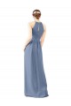 Sleeveless Dusty Blue Halter Neck Keyhole Back Soft Chiffon Sheath Bridesmaid Dress Brisbane
