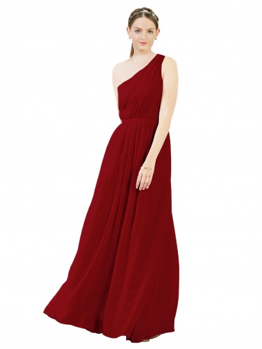 Sleeveless Burgundy One Shoulder Chiffon A-Line Bridal Party Dress / Evening Dress Brisbane