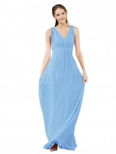 Sleeveless Periwinkle V-Neck Soft Chiffon A-Line Bridesmaid Dress Brisbane