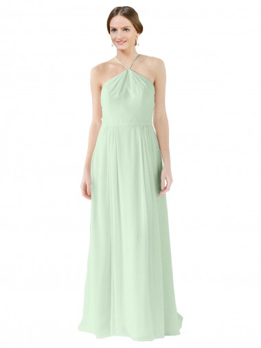 Sleeveless Sage Halter Neck Soft Chiffon A-Line Bridesmaid Dress Brisbane