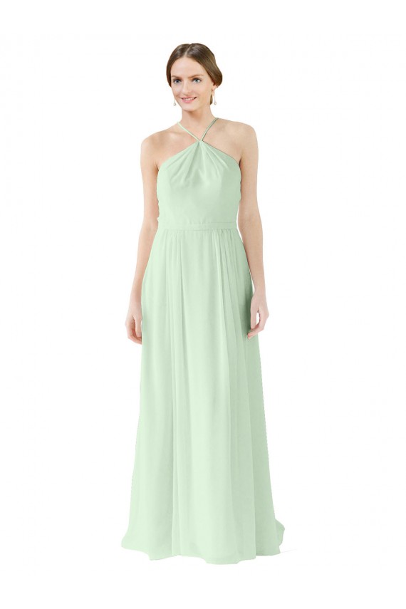 Sleeveless Sage Halter Neck Soft Chiffon A-Line Bridesmaid Dress Brisbane