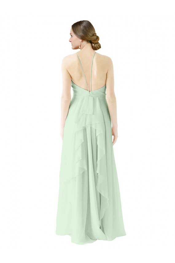 Sleeveless Sage Halter Neck Soft Chiffon A-Line Bridesmaid Dress Brisbane