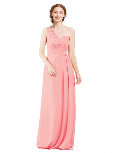 Sleeveless Salmon One Shoulder Soft Chiffon A-Line Bridal Party Dress Brisbane