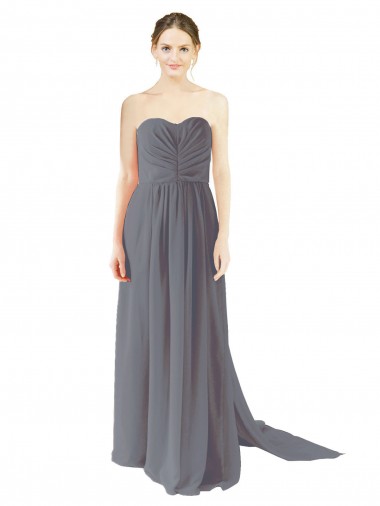 Sleeveless Slate Grey Sweetheart Open Back Chiffon A-Line Bridesmaid Dress / Evening Dress Brisbane