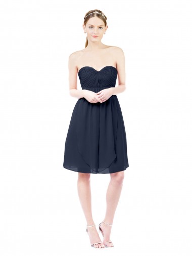 Sleeveless Dark Navy Sweetheart Open Back Soft Chiffon A-Line Bridesmaid Dress Brisbane