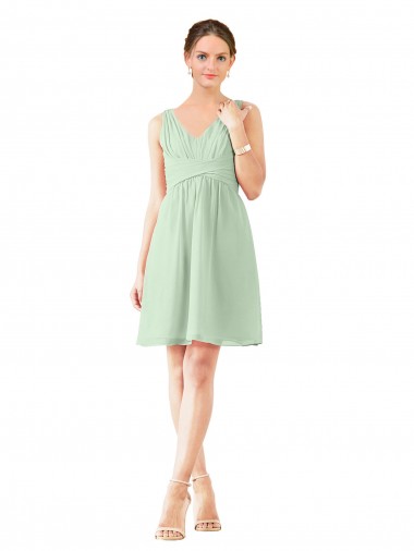 Sleeveless Sage V-Neck Soft Chiffon A-Line Bridesmaid Dress Brisbane