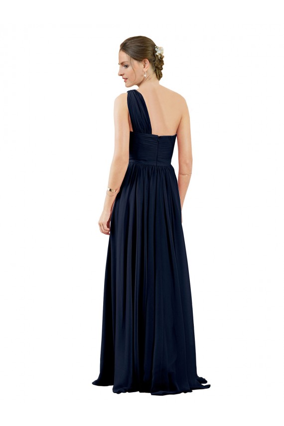Sleeveless Dark Navy One Shoulder Chiffon A-Line Bridal Party Dress / Evening Dress Brisbane