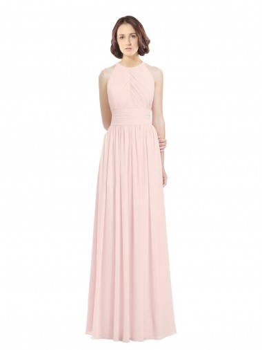 Sleeveless Pink Halter Neck Keyhole Back Soft Chiffon A-Line Bridesmaid Dress Brisbane