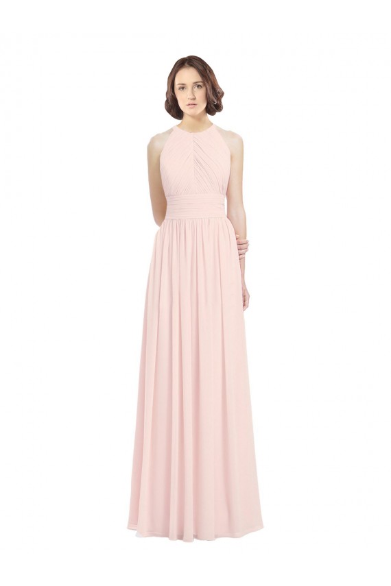 Sleeveless Pink Halter Neck Keyhole Back Soft Chiffon A-Line Bridesmaid Dress Brisbane