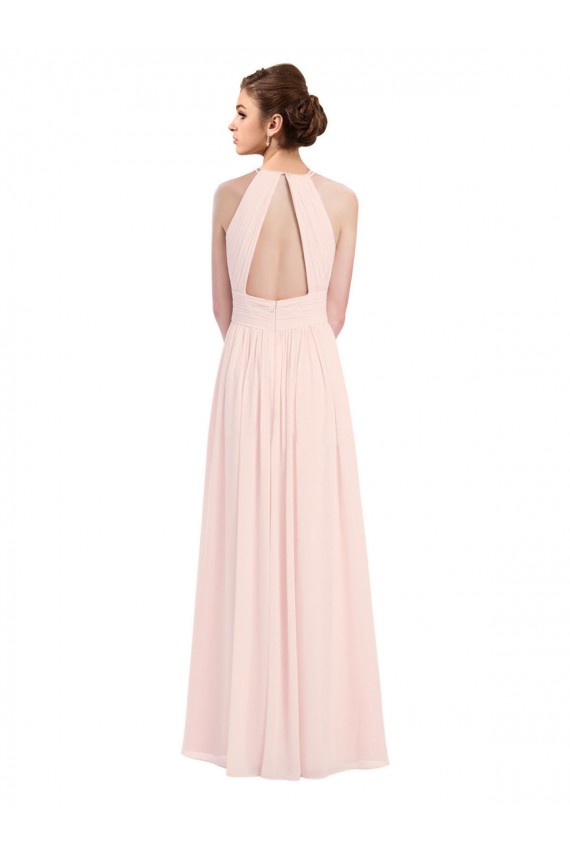 Sleeveless Pink Halter Neck Keyhole Back Soft Chiffon A-Line Bridesmaid Dress Brisbane